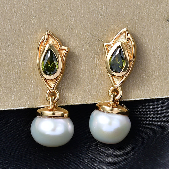 EVER TRUE Süßwasser Perle (7-7.5 mm), Peridot Zirkonia Ohrringe Nickelfreies Messing