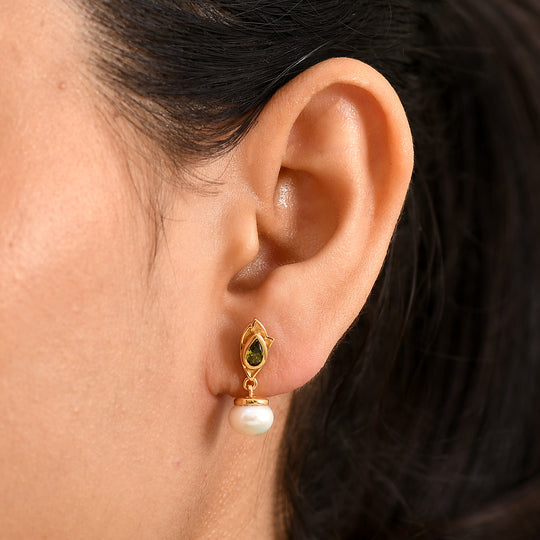 EVER TRUE Süßwasser Perle (7-7.5 mm), Peridot Zirkonia Ohrringe Nickelfreies Messing