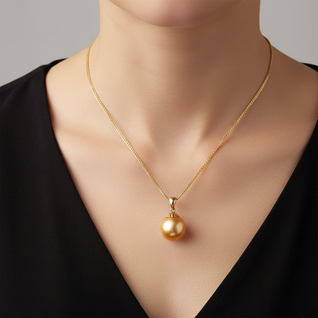 AAA Goldene Südsee Perle (12-13 mm) Anhänger 750 Gelb Gold