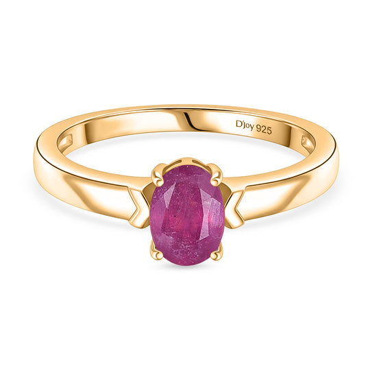 D'Joy Afrikanischer Rubin (Fissure gefüllt) Ring 925 Silber 750 Gelb Vergoldet (Größe 21.00) ca. 1,21 ct