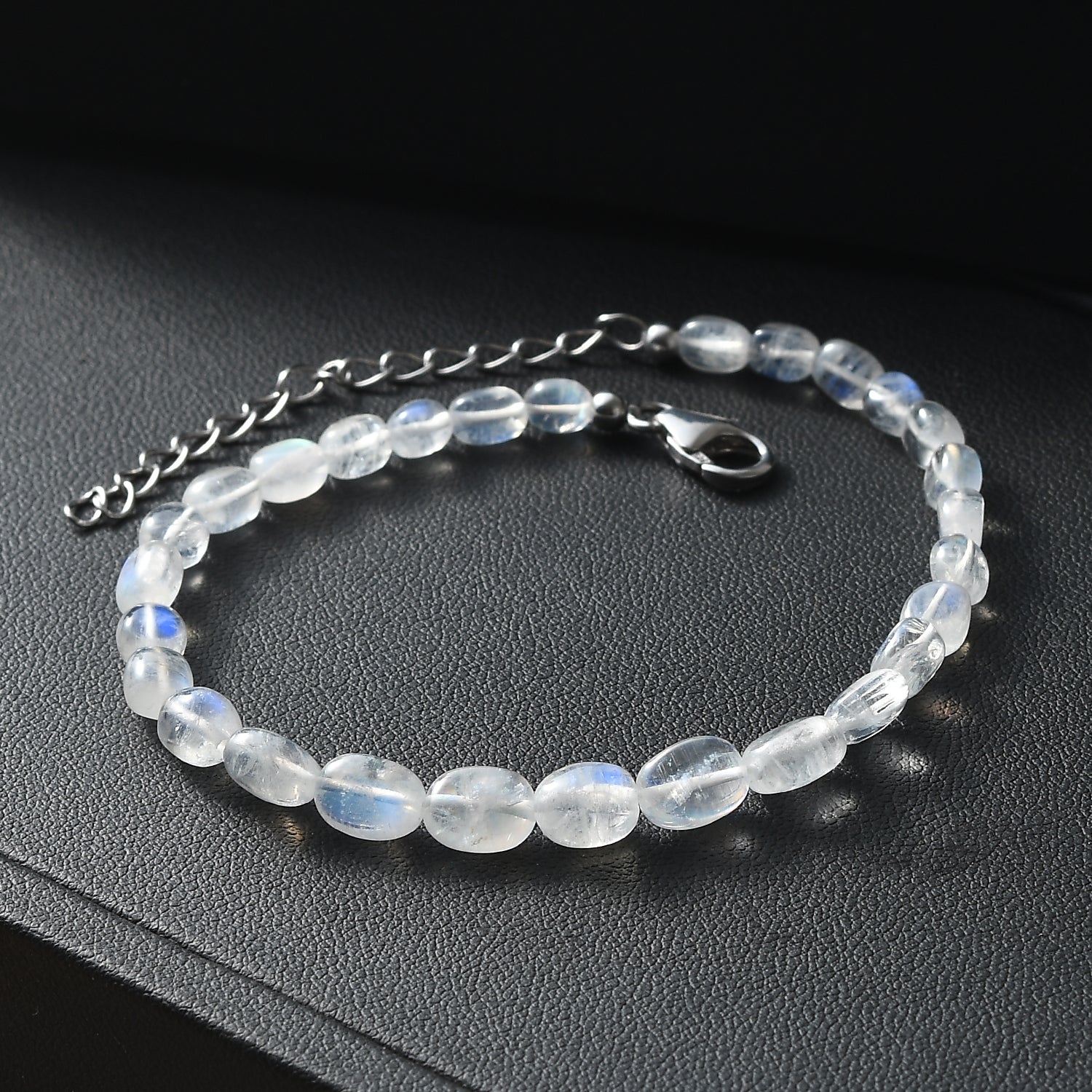 D'Joy AAA Meetiyagoda Regenbogen Mondstein Armband ca. 19 cm + 5 cm Extender, 925 Silber rhodiniert ca. 25.00 ct