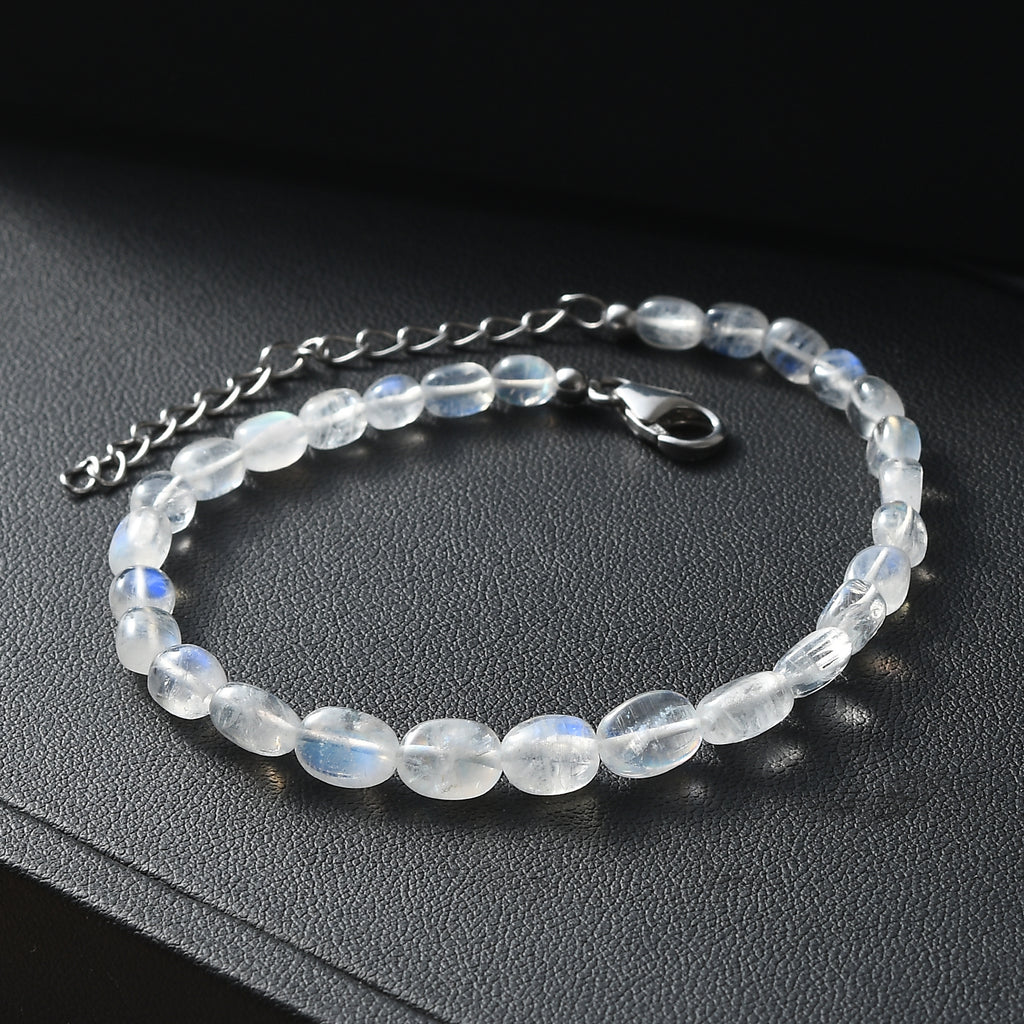 D'Joy AAA Meetiyagoda Regenbogen Mondstein Armband ca. 19 cm + 5 cm Extender, 925 Silber rhodiniert ca. 25.00 ct