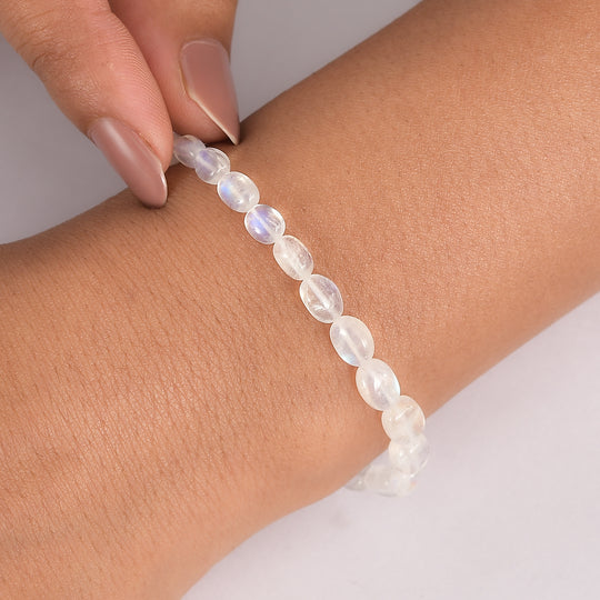 D'Joy AAA Meetiyagoda Regenbogen Mondstein Armband ca. 19 cm + 5 cm Extender, 925 Silber rhodiniert ca. 25.00 ct