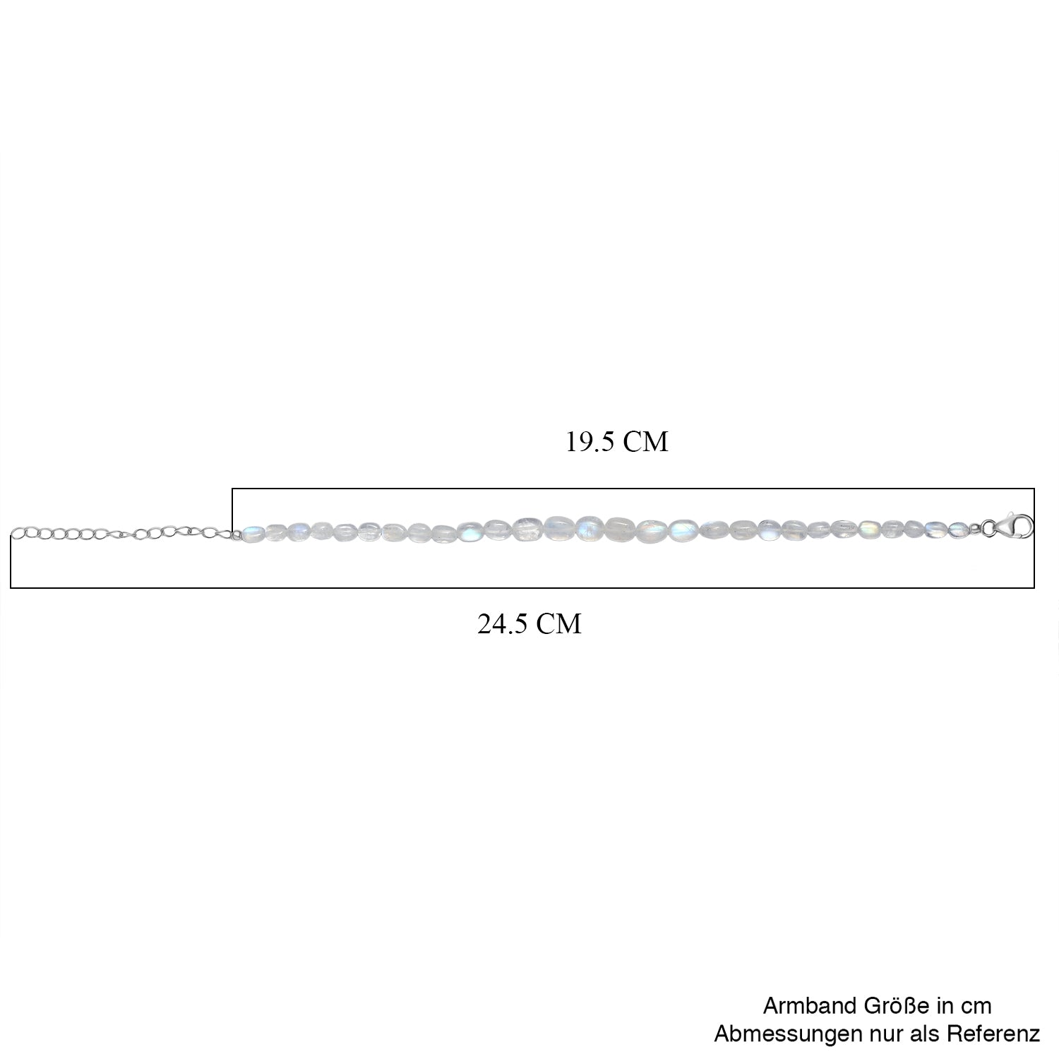 D'Joy AAA Meetiyagoda Regenbogen Mondstein Armband ca. 19 cm + 5 cm Extender, 925 Silber rhodiniert ca. 25.00 ct