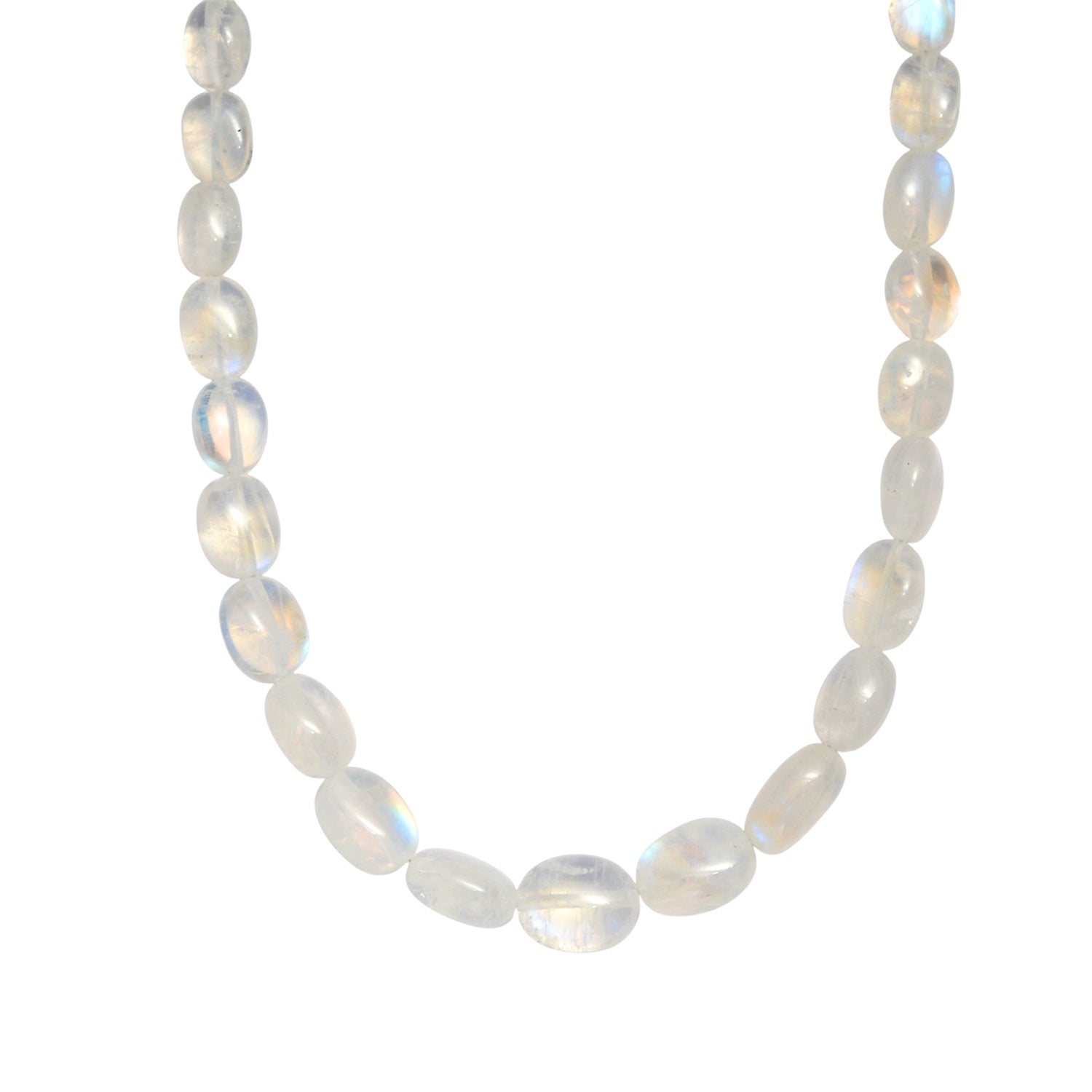 D'Joy AAA Meetiyagoda Regenbogen Mondstein Halskette ca. 45 cm, 925 Silber rhodiniert