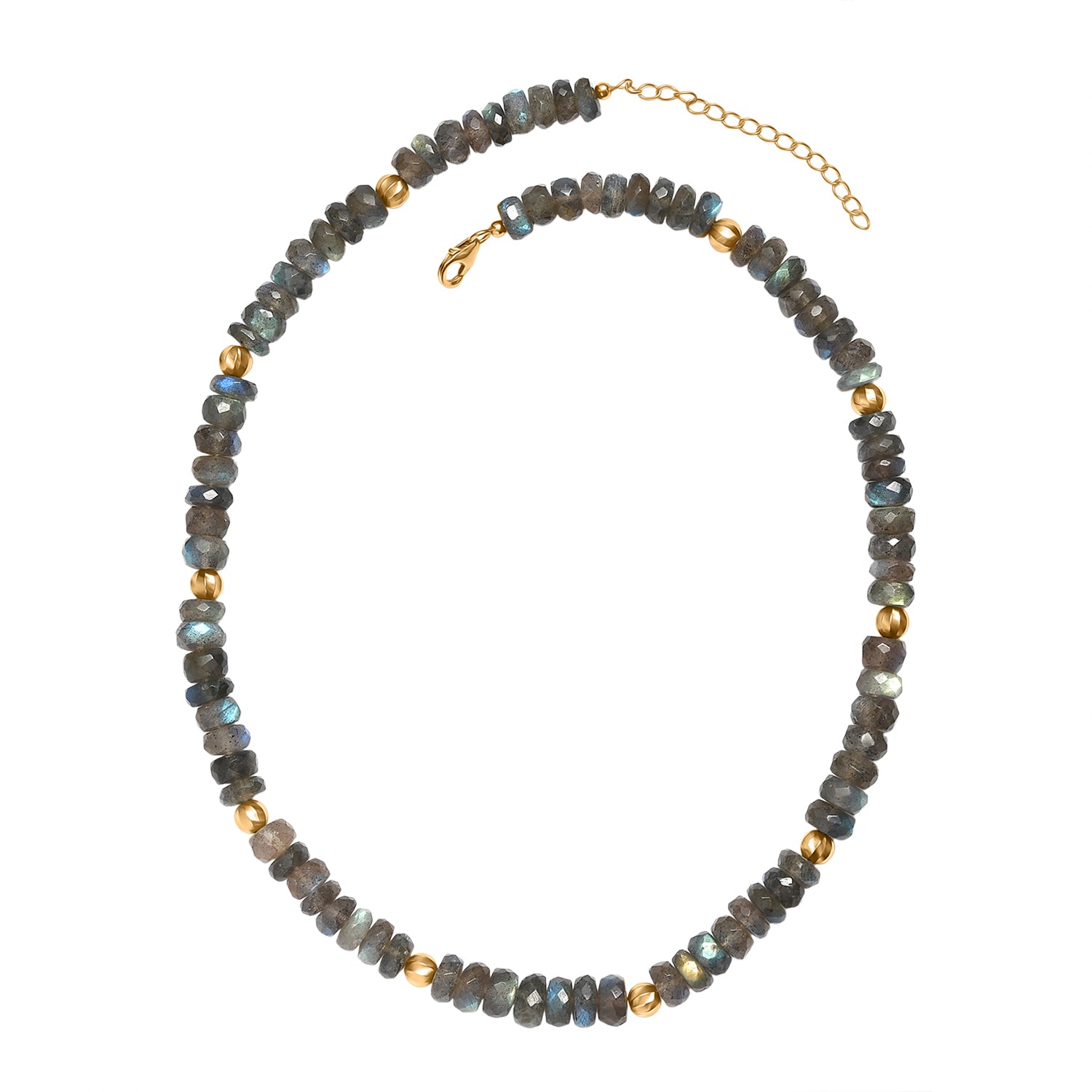D'Joy AAA Labradorit Halskette ca. 45 cm + 5 cm Extender, 925 Silber 750 Gelbgold Vermeil ca. 223,00 ct.