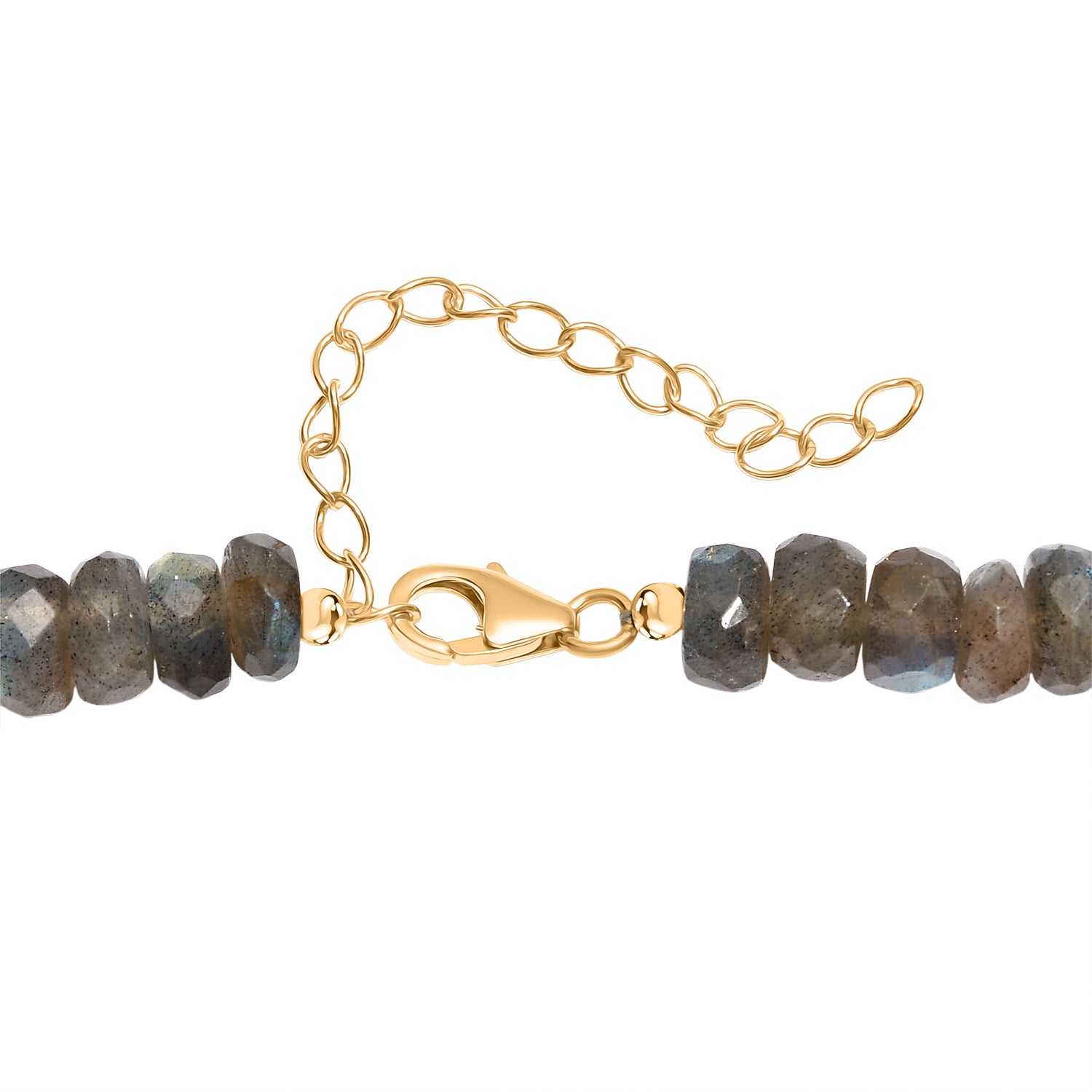 D'Joy AAA Labradorit Halskette ca. 45 cm + 5 cm Extender, 925 Silber 750 Gelbgold Vermeil ca. 223,00 ct.