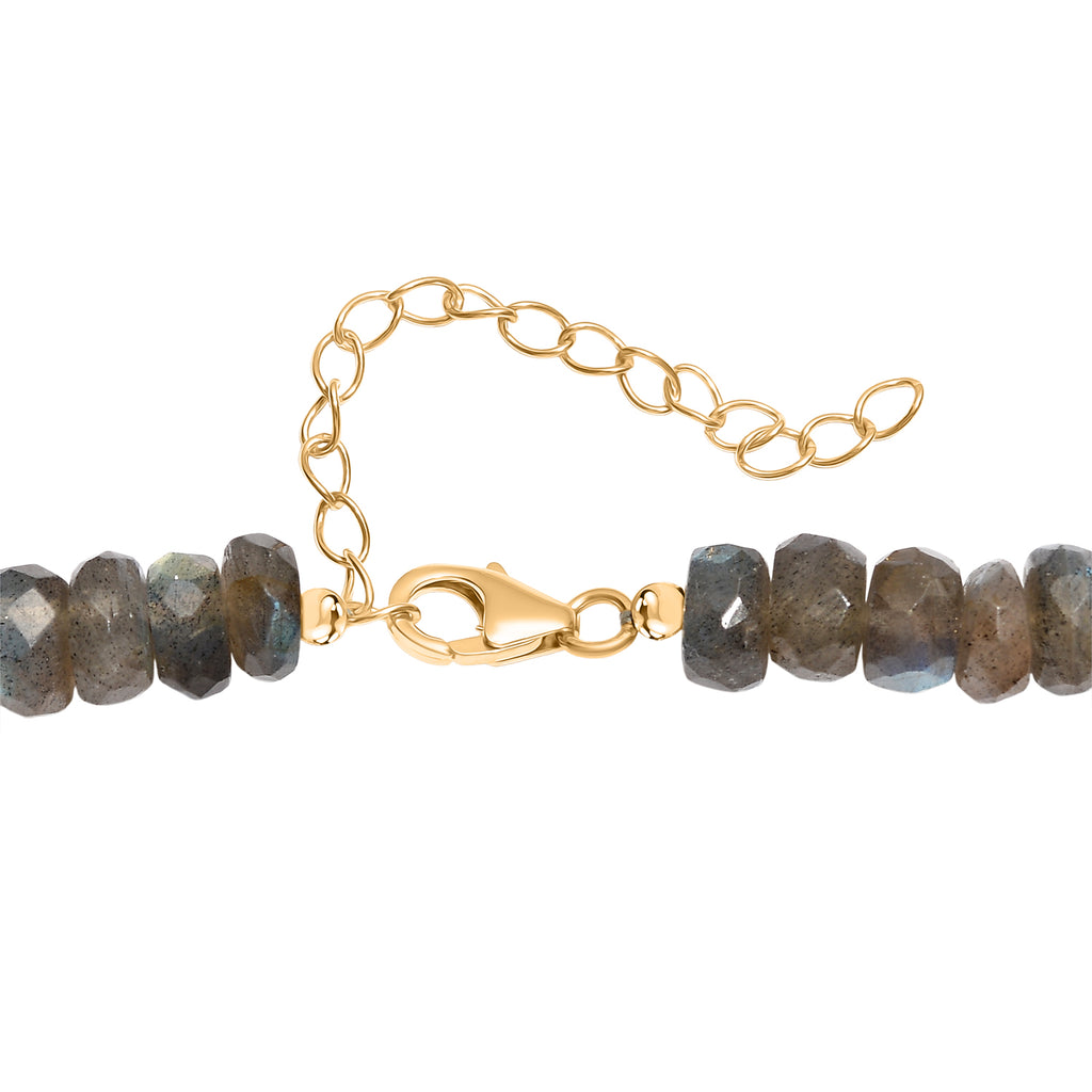 D'Joy AAA Labradorit Halskette ca. 45 cm + 5 cm Extender, 925 Silber 750 Gelbgold Vermeil ca. 223,00 ct.