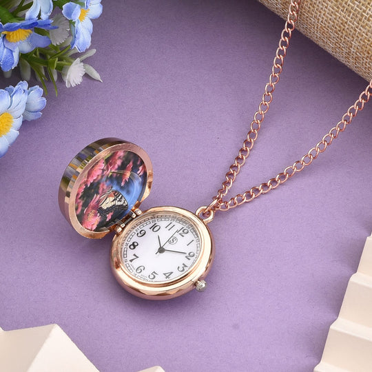 STRADA Glasuhr mit echten Blumen im Zifferblatt, Eisenarmband, 91.4 cm, Silber