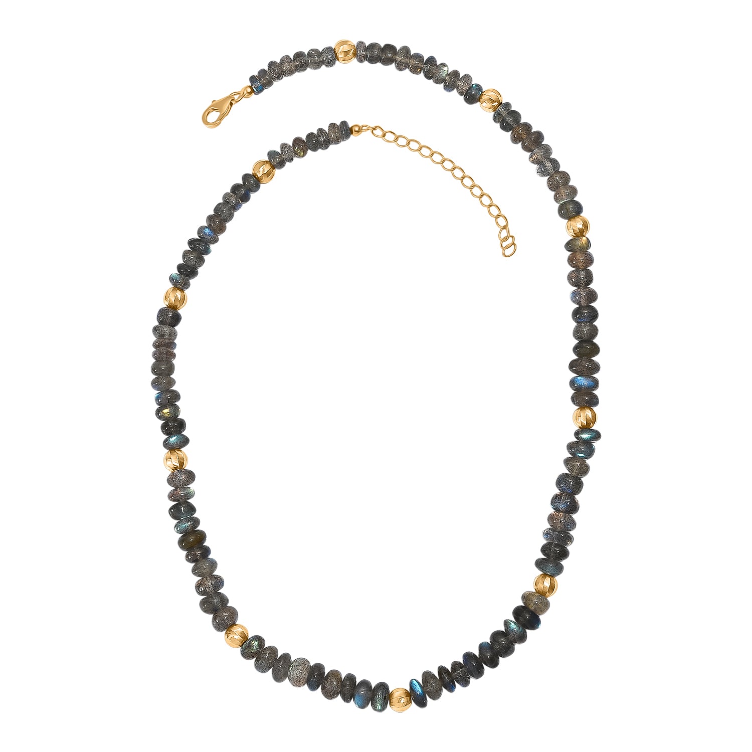 D'Joy AAA Labradorit Halskette ca. 45 cm + 5 cm Extender, 925 Silber 750 Gelbgold Vermeil ca. 150,00 ct.
