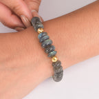 D'Joy AAA Labradorit Armband ca. 19 cm + 5 cm Extender, 925 Silber 750 Gelbgold Vermeil ca. 85,00 ct.