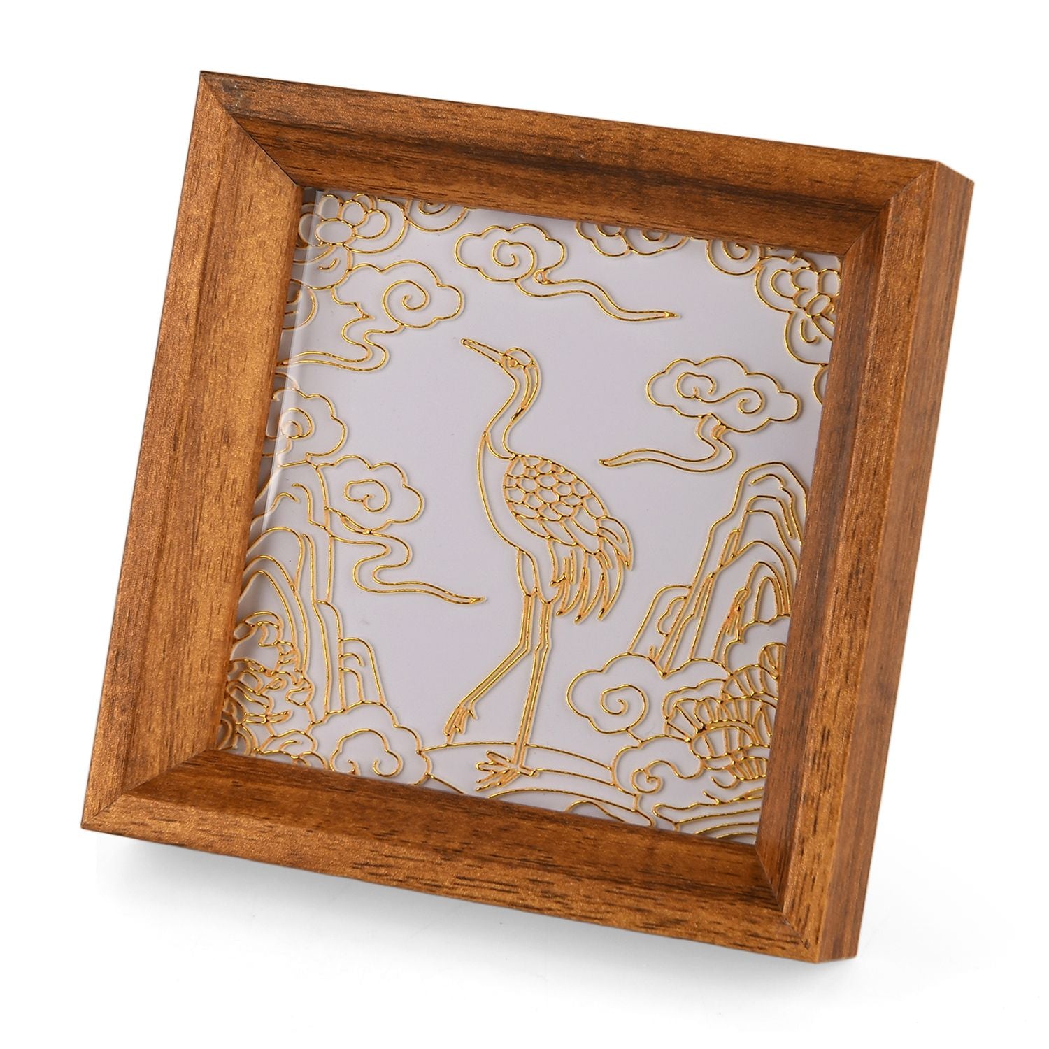 GOLDEN LOTTERY Rundes Sandbild im Tischrahmen Set mit farbigem Sand, wasserbasiertem Kleber, Plastikbecher und Malwerkzeug 18,5 x 16 x 5 cm, Kranich Vogel Motiv