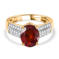 D'Joy AAA Hessonit Granat, Weißer Zirkon Ring 925 Silber 750 Gelbgold Vermeil (Größe 18.00) ca. 3,46 ct