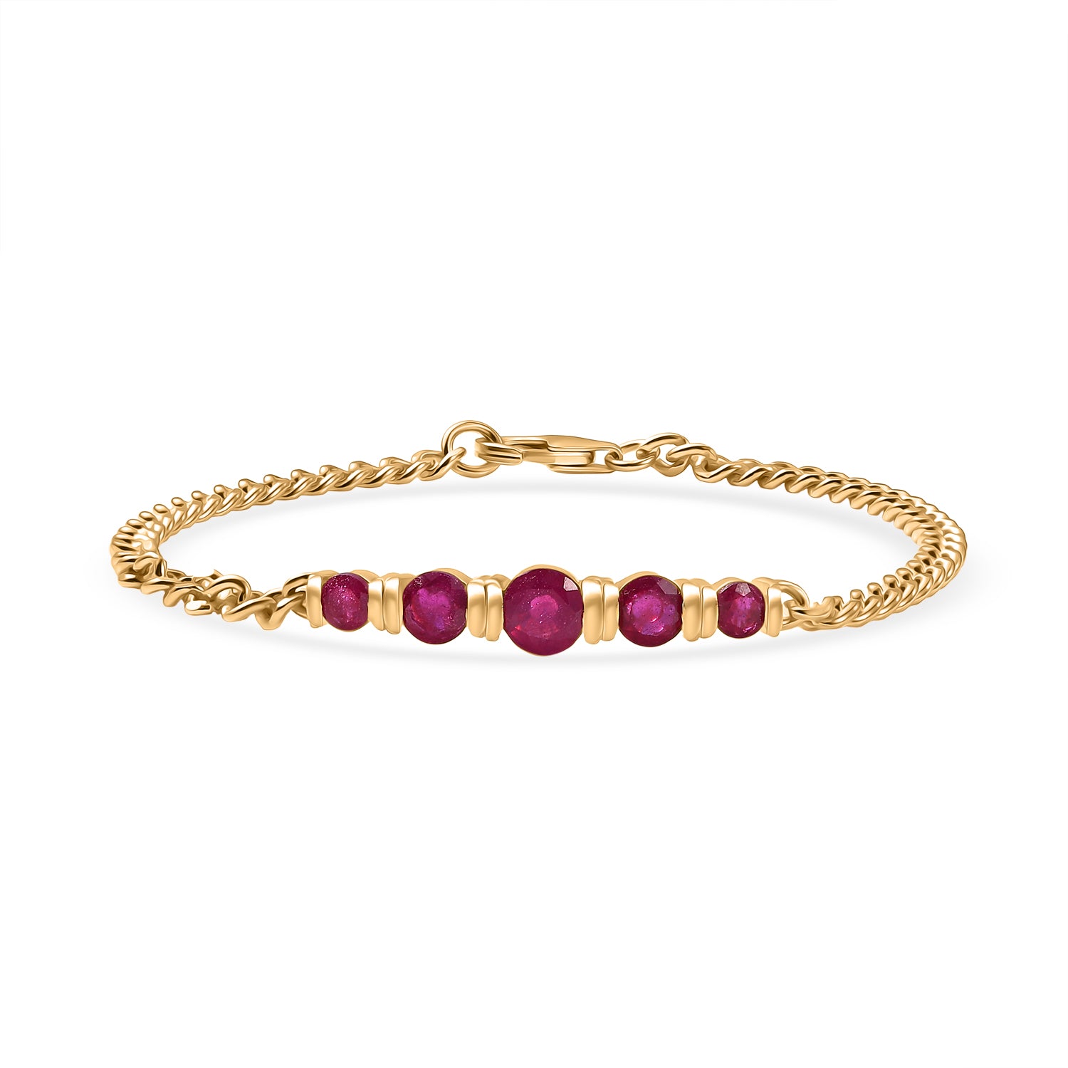 D'Joy Afrikanischer Rubin (Fissure gefüllt) Armband ca. 19 cm 925 Silber 750 Gelbgold Vermeil ca. 3.67 ct