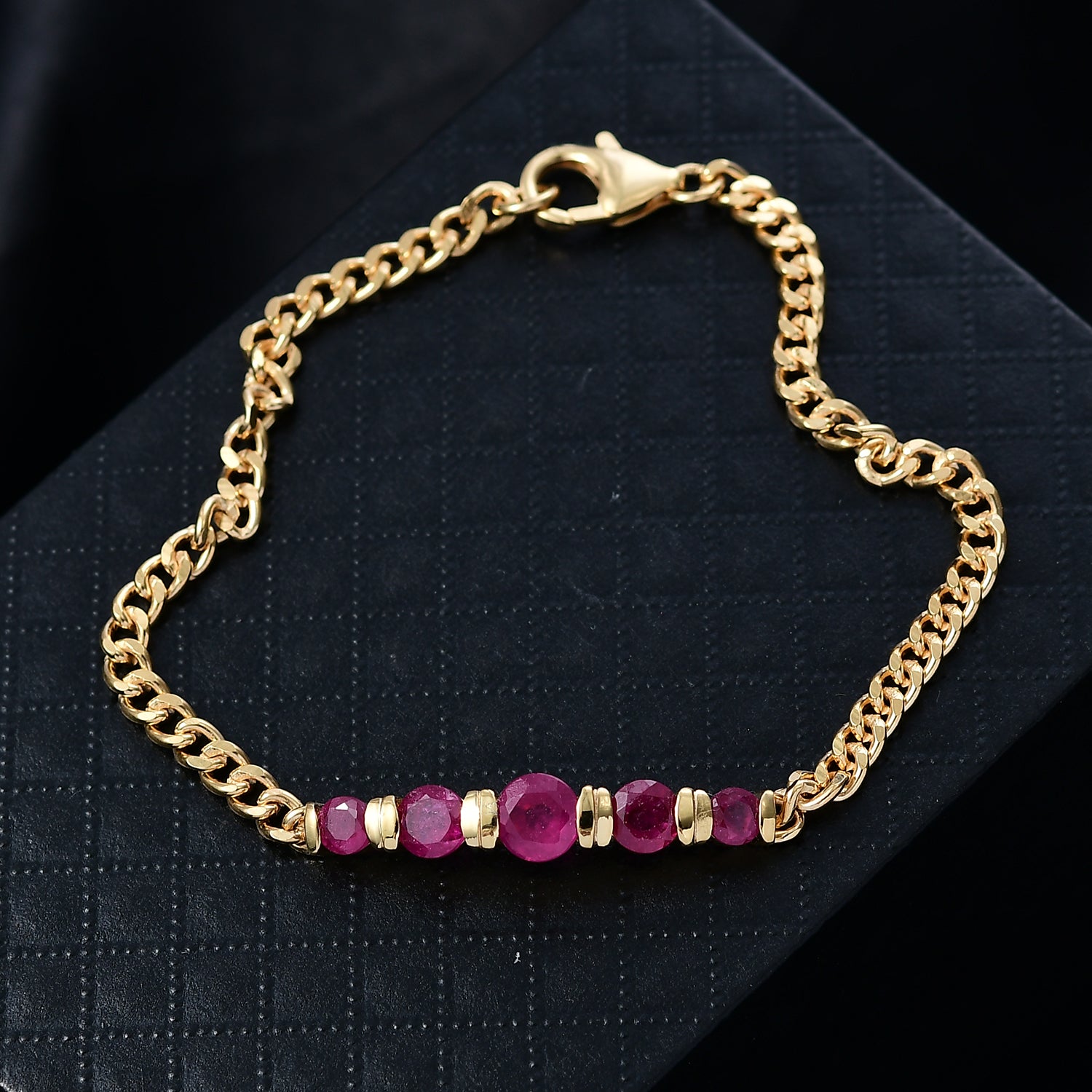 D'Joy Afrikanischer Rubin (Fissure gefüllt) Armband ca. 19 cm 925 Silber 750 Gelbgold Vermeil ca. 3.67 ct