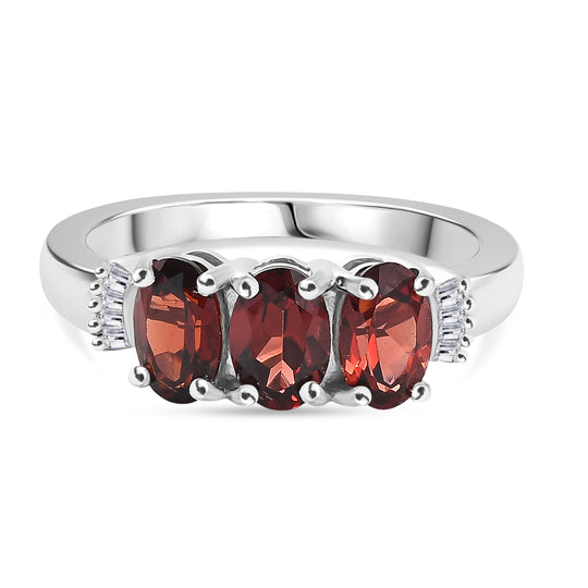 EVER TRUE Mosambik Granat, Weißer Diamant Ring Nickelfreies Messing (Größe 17.00) ca. 1,80 ct