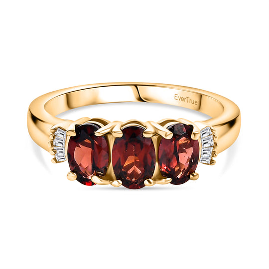 EVER TRUE Mosambik Granat, Weißer Diamant Ring Nickelfreies Messing (Größe 17.00) ca. 1,80 ct