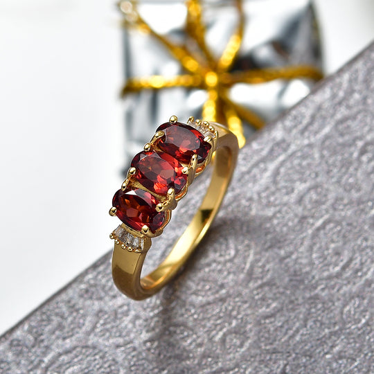 EVER TRUE Mosambik Granat, Weißer Diamant Ring Nickelfreies Messing (Größe 17.00) ca. 1,80 ct