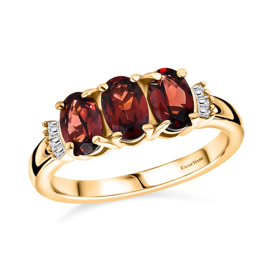 EVER TRUE Mosambik Granat, Weißer Diamant Ring Nickelfreies Messing (Größe 17.00) ca. 1,80 ct