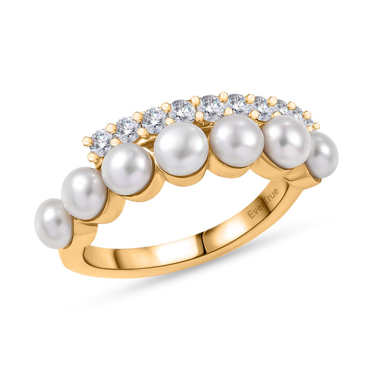 EVER TRUE Süßwasser Perle (4 mm), Weißer Zirkon Ring Nickelfreies Messing, goldfarben (Größe 21.00)