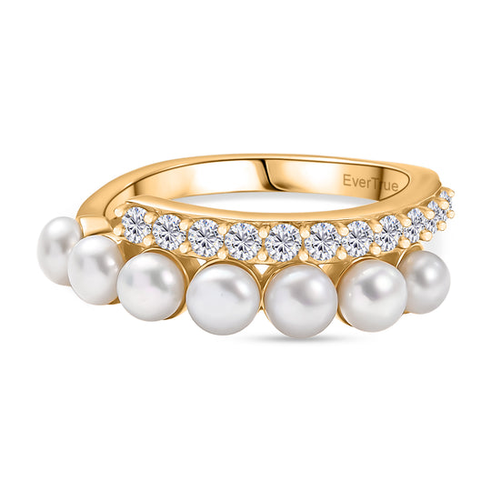 EVER TRUE Süßwasser Perle (4 mm), Weißer Zirkon Ring Nickelfreies Messing, goldfarben (Größe 21.00)