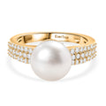 EVER TRUE Süßwasser Perle (9-9.5 mm), Weißer Zirkon Ring Nickelfreies Messing, goldfarben (Größe 17.00)