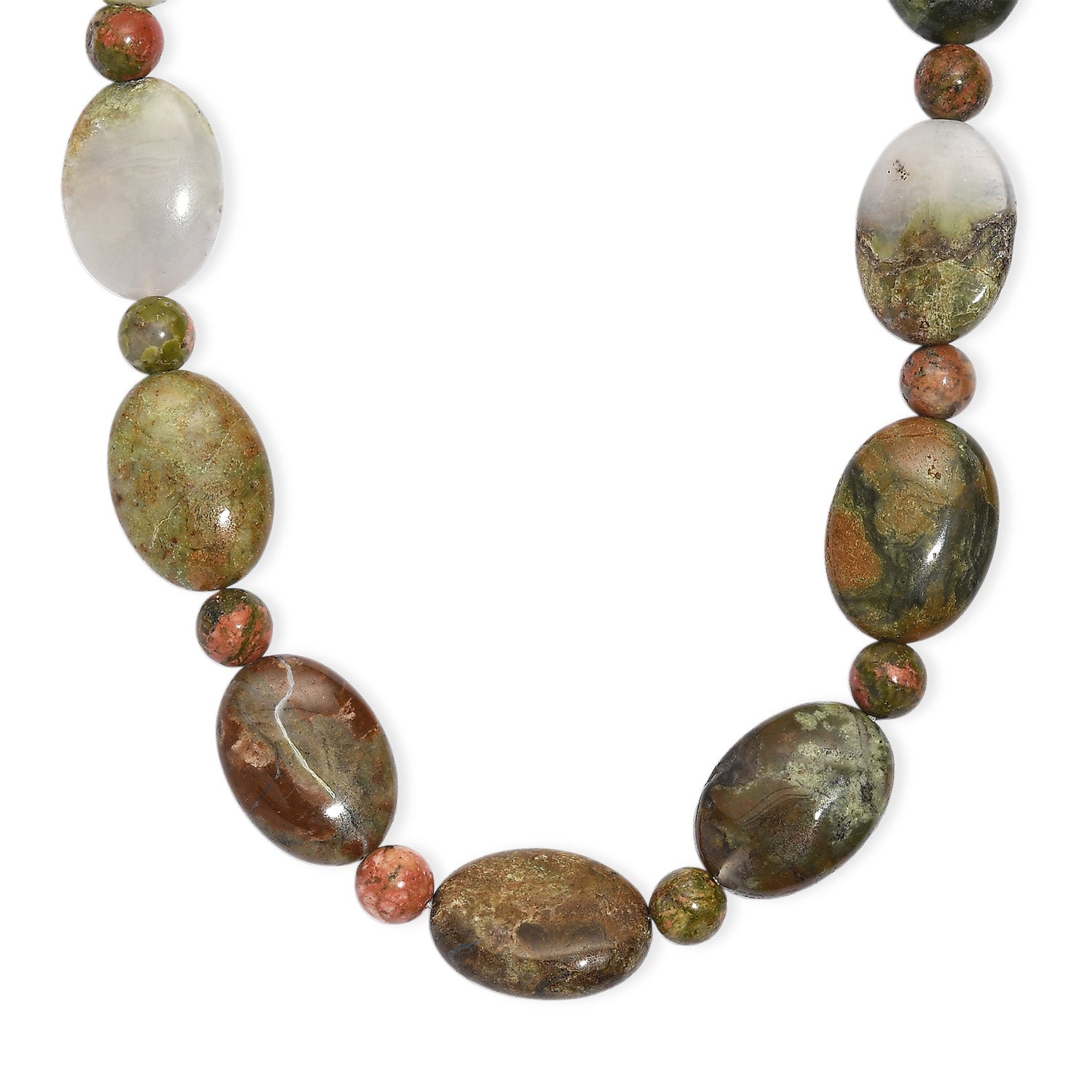 EVER TRUE Grüner Opal, Unakite Halskette ca. 45 cm + 2.5 cm Extender, Nickelfreies Messing platiniert ca. 210.00 ct