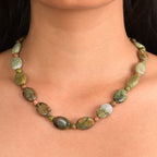 EVER TRUE Grüner Opal, Unakite Halskette ca. 45 cm + 2.5 cm Extender, Nickelfreies Messing platiniert ca. 210.00 ct