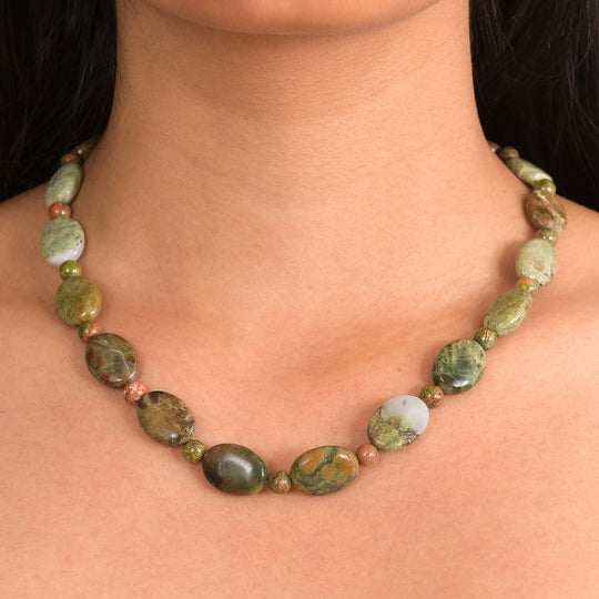 EVER TRUE Grüner Opal, Unakite Halskette ca. 45 cm + 2.5 cm Extender, Nickelfreies Messing platiniert ca. 210.00 ct