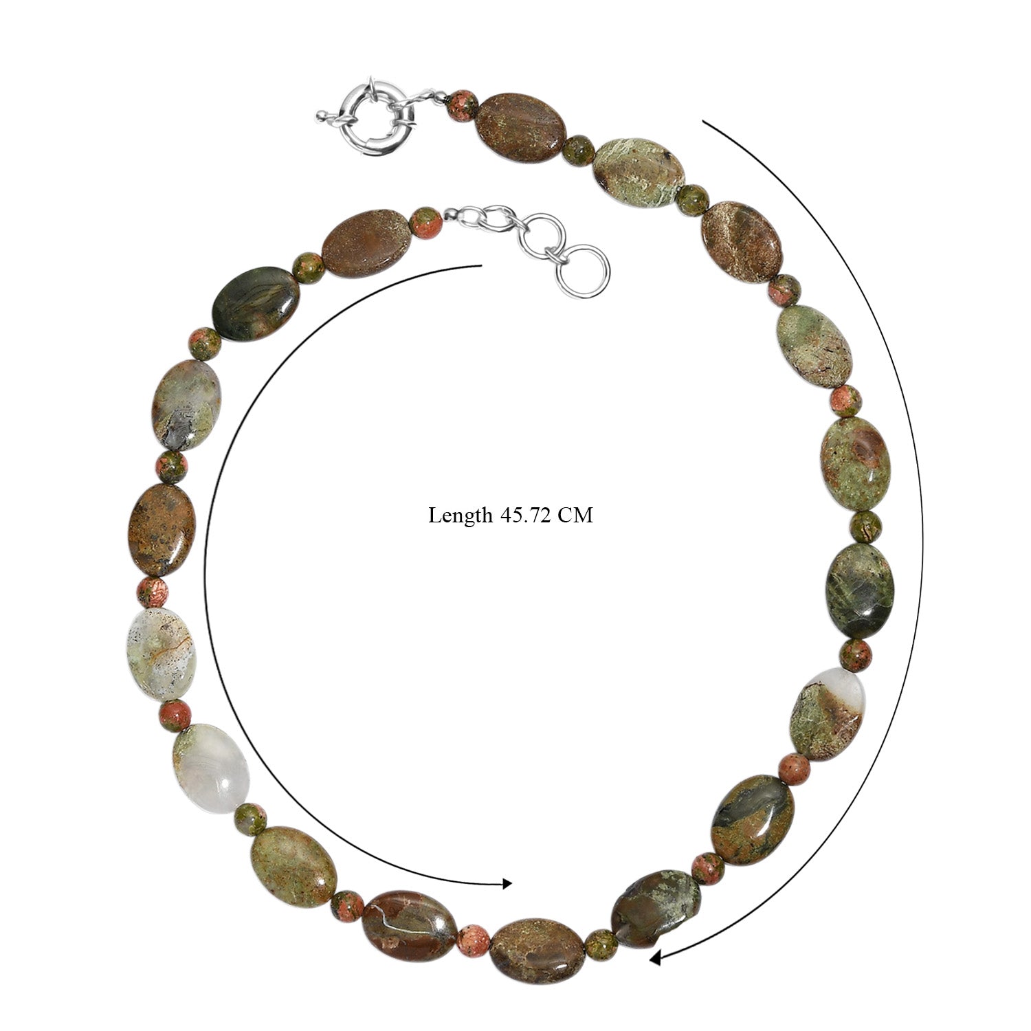 EVER TRUE Grüner Opal, Unakite Halskette ca. 45 cm + 2.5 cm Extender, Nickelfreies Messing platiniert ca. 210.00 ct