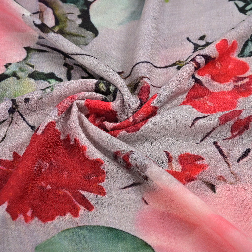 LA MAREY - Großformatiger Schal, 100% Kaschmirwolle, 70 x 195 cm, Rosen Blumenprint