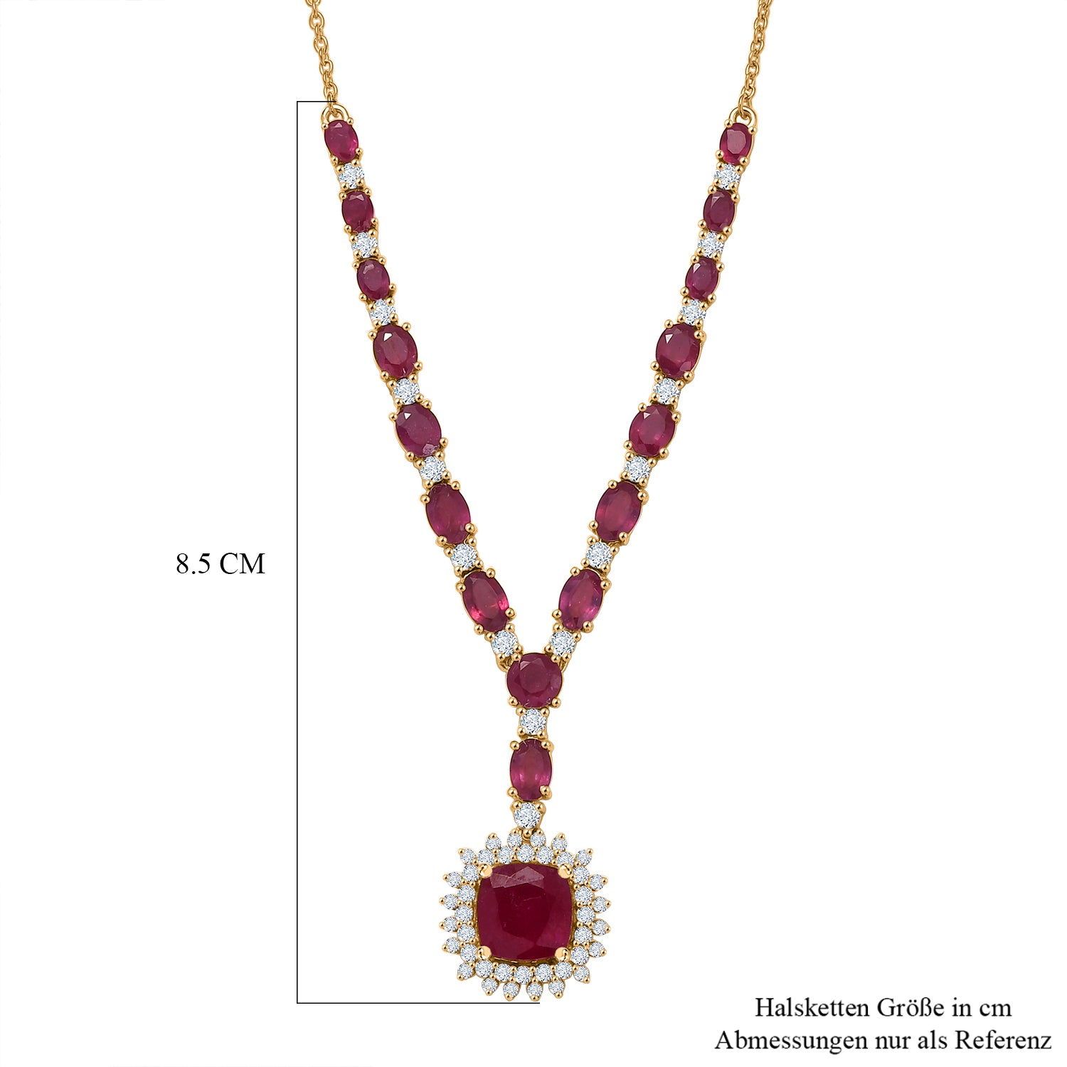 D'Joy Afrikanischer Rubin (Fissure gefüllt) Halskette ca. 45 cm 925 Silber 750 Gelbgold Vermeil ca. 15,54 ct.