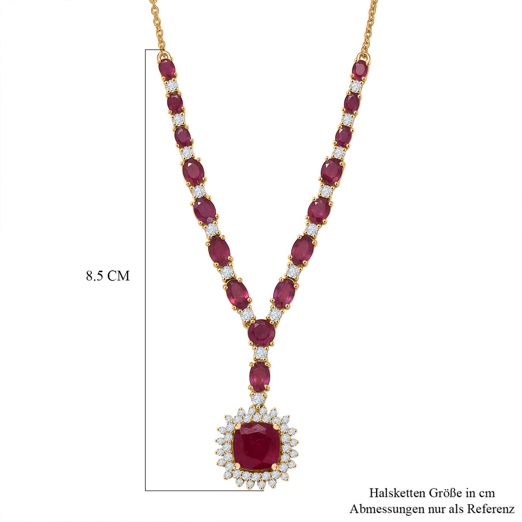 D'Joy Afrikanischer Rubin (Fissure gefüllt) Halskette ca. 45 cm 925 Silber 750 Gelbgold Vermeil ca. 15,54 ct.