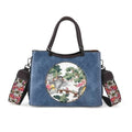 Florale Kunstprint Crossbody-Tasche mit gemustertem Schulterriemen, 30 x 18 x 22 cm, Marineblau