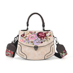 Kompakte Kunstprint Crossbody-Tasche mit floralem Design, 23 x 9 x 17 cm, Petrol