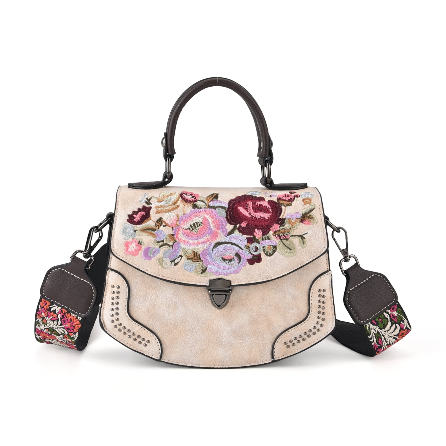 Kompakte Kunstprint Crossbody-Tasche mit floralem Design, 23 x 9 x 17 cm, Petrol
