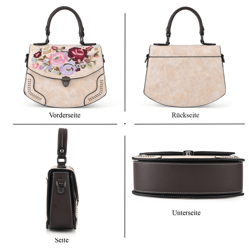 Kompakte Kunstprint Crossbody-Tasche mit floralem Design, 23 x 9 x 17 cm, Petrol