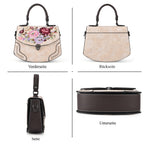 Kompakte Kunstprint Crossbody-Tasche mit floralem Design, 23 x 9 x 17 cm, Petrol
