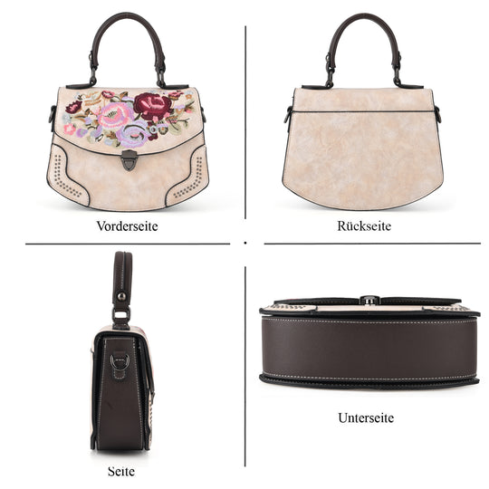 Kompakte Crossbody-Tasche mit floraler Stickerei, 23 x 9 x 17 cm, Apricot