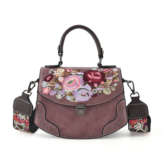 Kompakte Crossbody-Tasche mit floraler Stickerei, 23 x 9 x 17 cm, Apricot