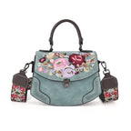 Kompakte Kunstprint Crossbody-Tasche mit floralem Design, 23 x 9 x 17 cm, Petrol