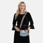 Kompakte Kunstprint Crossbody-Tasche mit floralem Design, 23 x 9 x 17 cm, Petrol