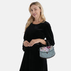 Kompakte Kunstprint Crossbody-Tasche mit floralem Design, 23 x 9 x 17 cm, Petrol