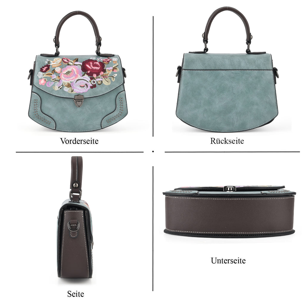 Kompakte Kunstprint Crossbody-Tasche mit floralem Design, 23 x 9 x 17 cm, Petrol