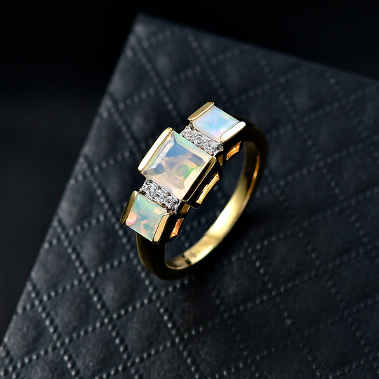 D'Joy AA Natürlicher, äthiopischer Welo Opal Ring 925 Silber 750 Gelbgold Vermeil (Größe 20.00) ca. 1,13 ct