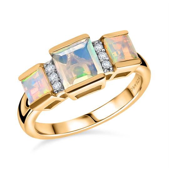 D'Joy AA Natürlicher, äthiopischer Welo Opal Ring 925 Silber 750 Gelbgold Vermeil (Größe 20.00) ca. 1,13 ct