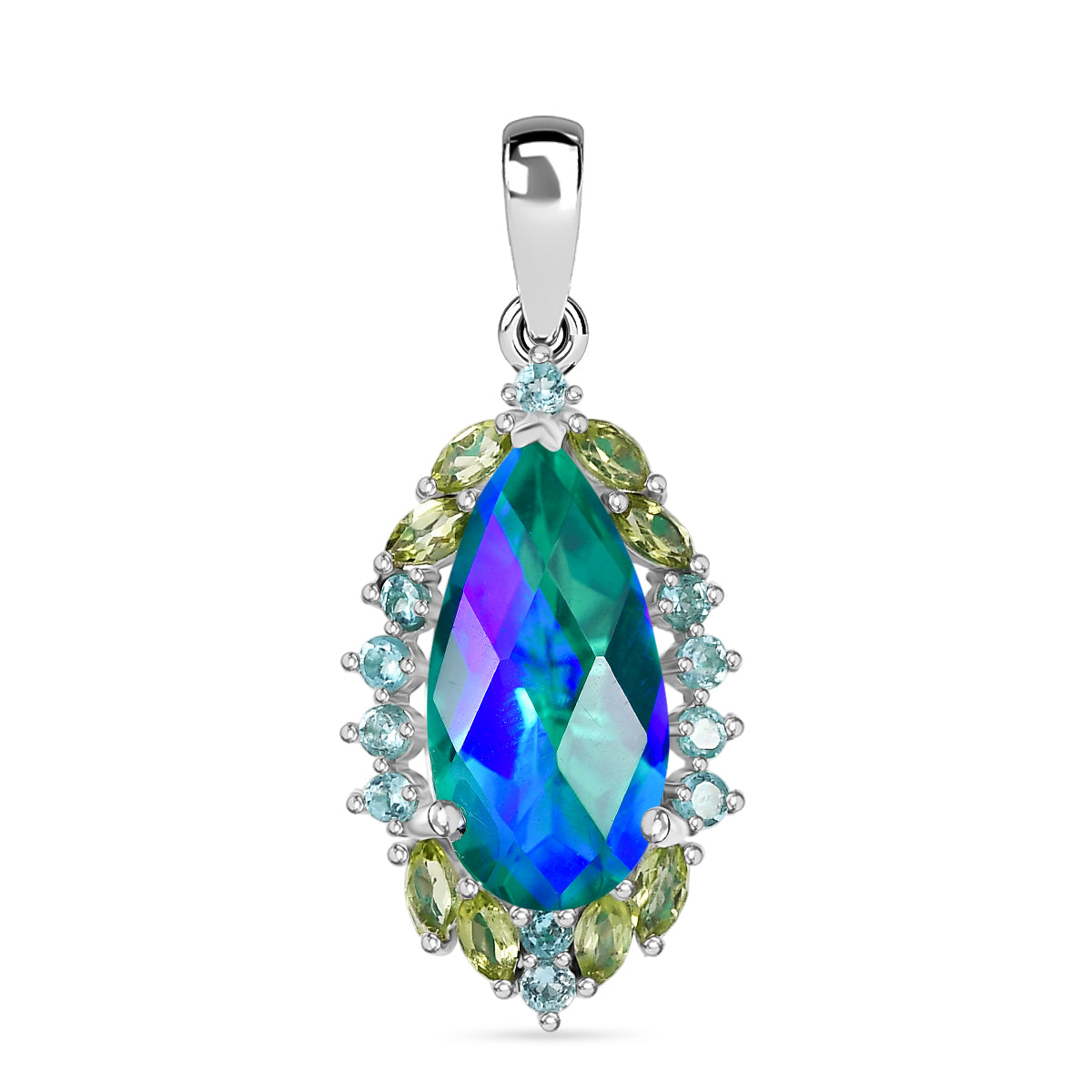 D'Joy Pfau Quarz Triplette, Peridot Anhänger 925 Silber rhodiniert ca. 6.99 ct