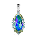 D'Joy Pfau Quarz Triplette, Peridot Anhänger 925 Silber rhodiniert ca. 6.99 ct