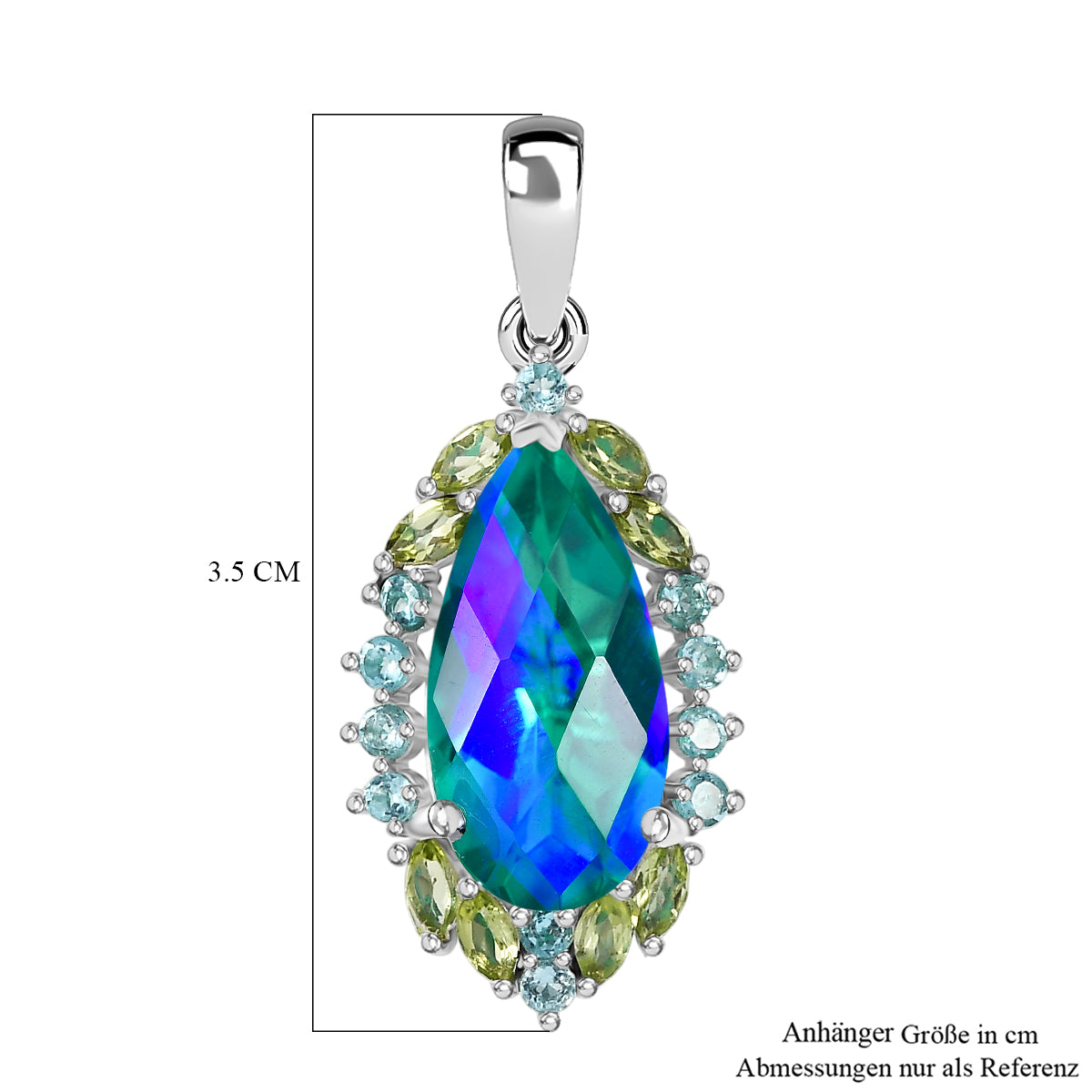 D'Joy Pfau Quarz Triplette, Peridot Anhänger 925 Silber rhodiniert ca. 6.99 ct