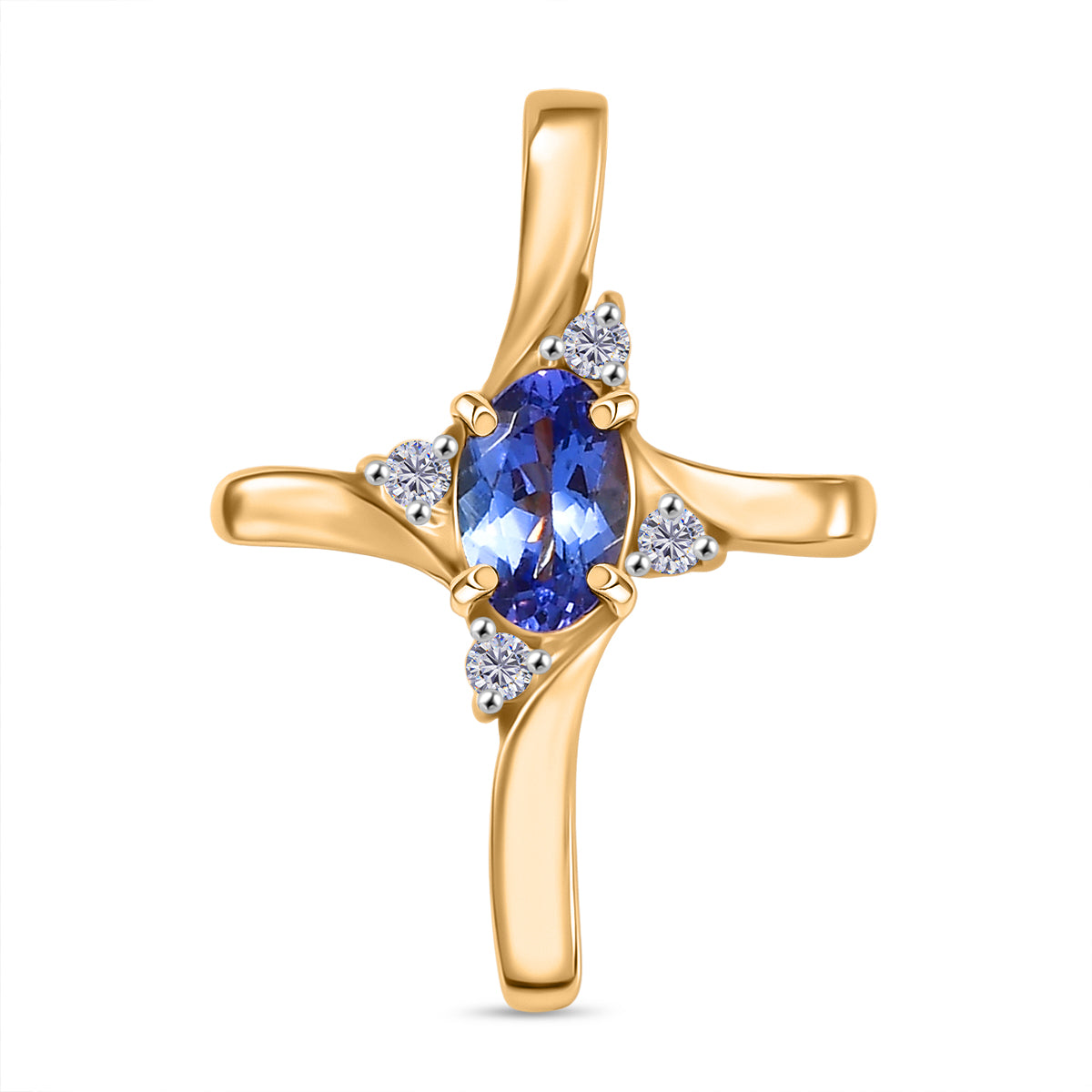 D'Joy Tansanit, Weißer Zirkon Anhänger 925 Silber 750 Gelb Vergoldet ca. 0,51 ct.